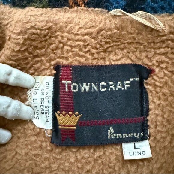 Vintage 50s 60s Towncraft Wool Mackinaw Fleece Lined Blue Plaid Jacket ~ Size L - Picture 8 of 8